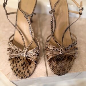 Via Spiga Beige Snake-Print Strappy Heels